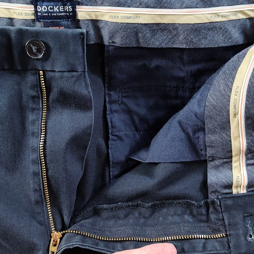 34x31 Vtg Flex Comfort Double Pleat Classic Fit Mens Blue Chino